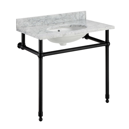 Anzzi 34.5 in. Console Sink in Matte Black with Carrara White Counter Top CS-FGC004-MB